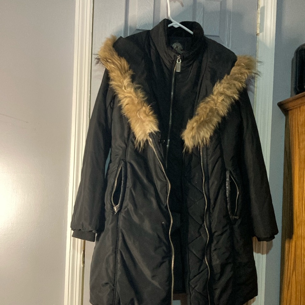 Black ladies coat with hood